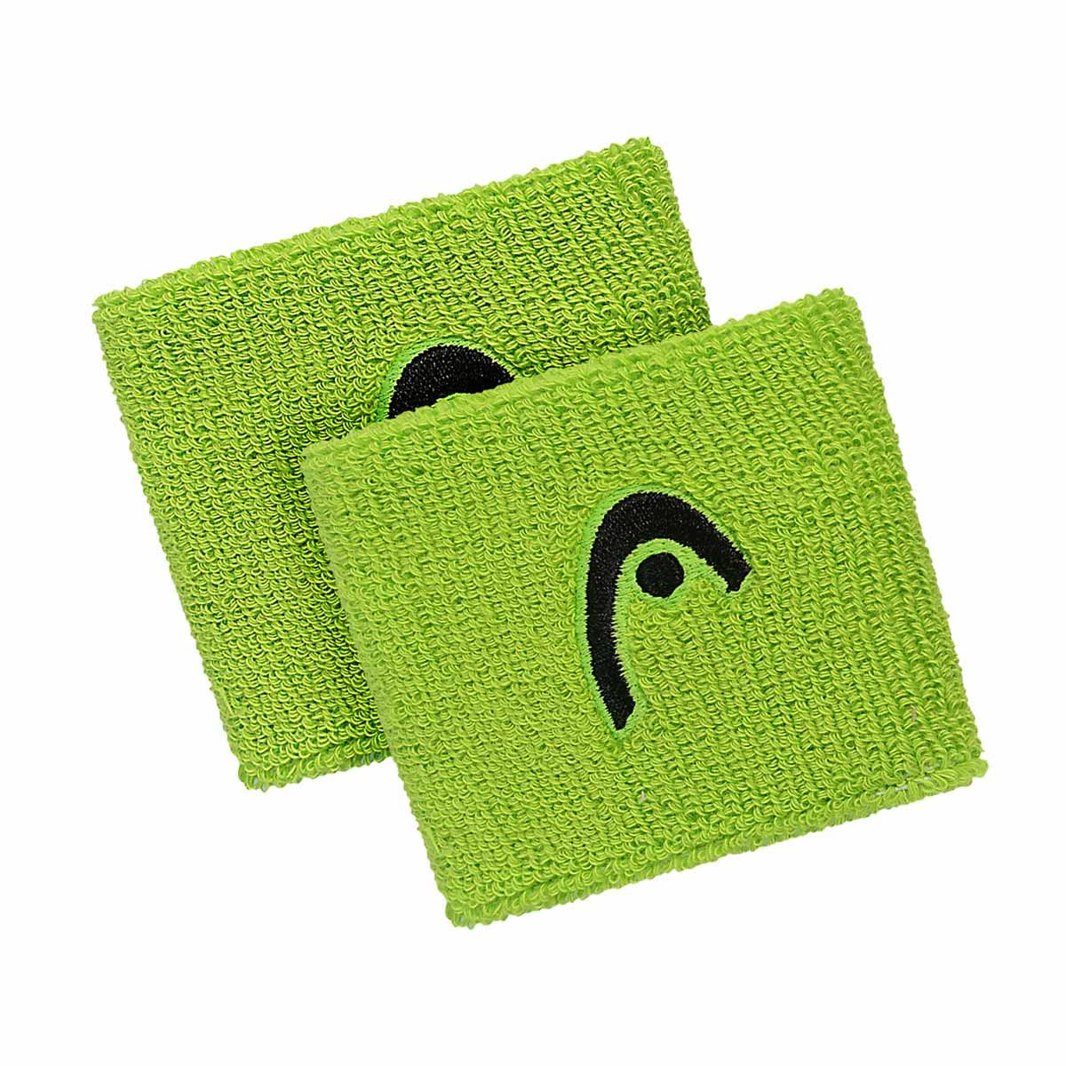 Two green sweatbands with a black logo on a white background