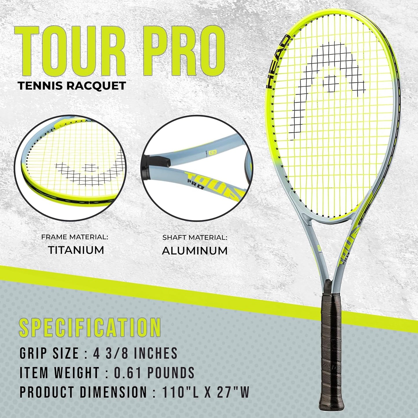 Head Tour Pro Nano Titanium 4 3/8" Tennis Racket