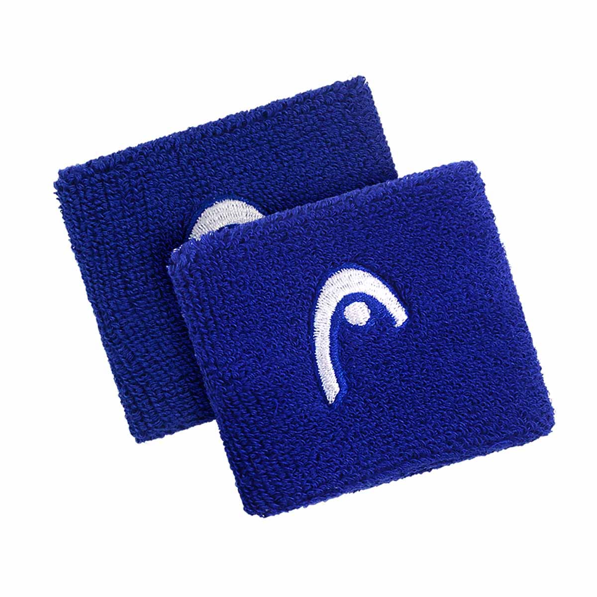 Two blue wristbands with a white logo on a white background