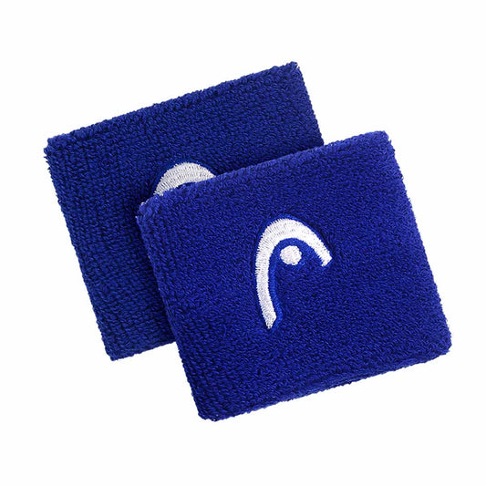 Two blue wristbands with a white logo on a white background